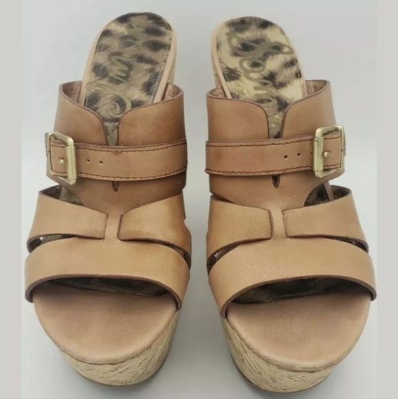 Sam Edelman Leather CHASE Cork Wedge Platform Sandals sz 10 - Picture 5 of 8